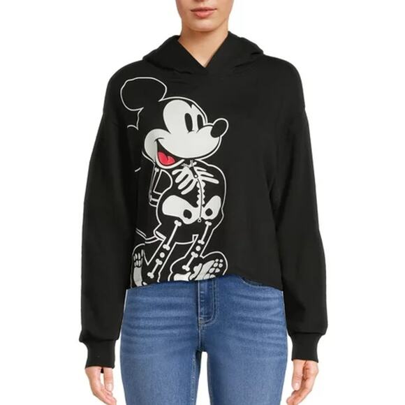 Disney's Mickey Mouse Glow in the Dark Crop Black Hoodie Juniors Size XS (1) - Picture 1 of 5